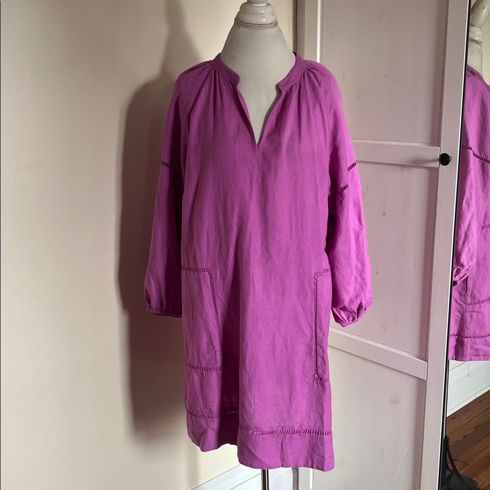 LOFT Orchid Purple Linen-Viscose V-Neck Tunic Dress - Size Large - Picture 2 of 11